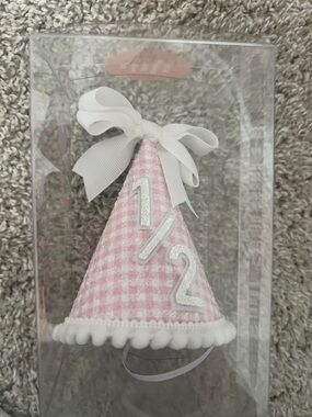 Pink Gingham Half-Birthday Party Hat with White Bow